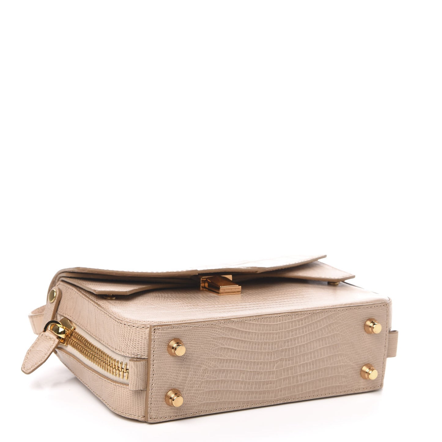 Crocodile Lizard Embossed Calfskin Tri-Fold Shoulder Bag Almond