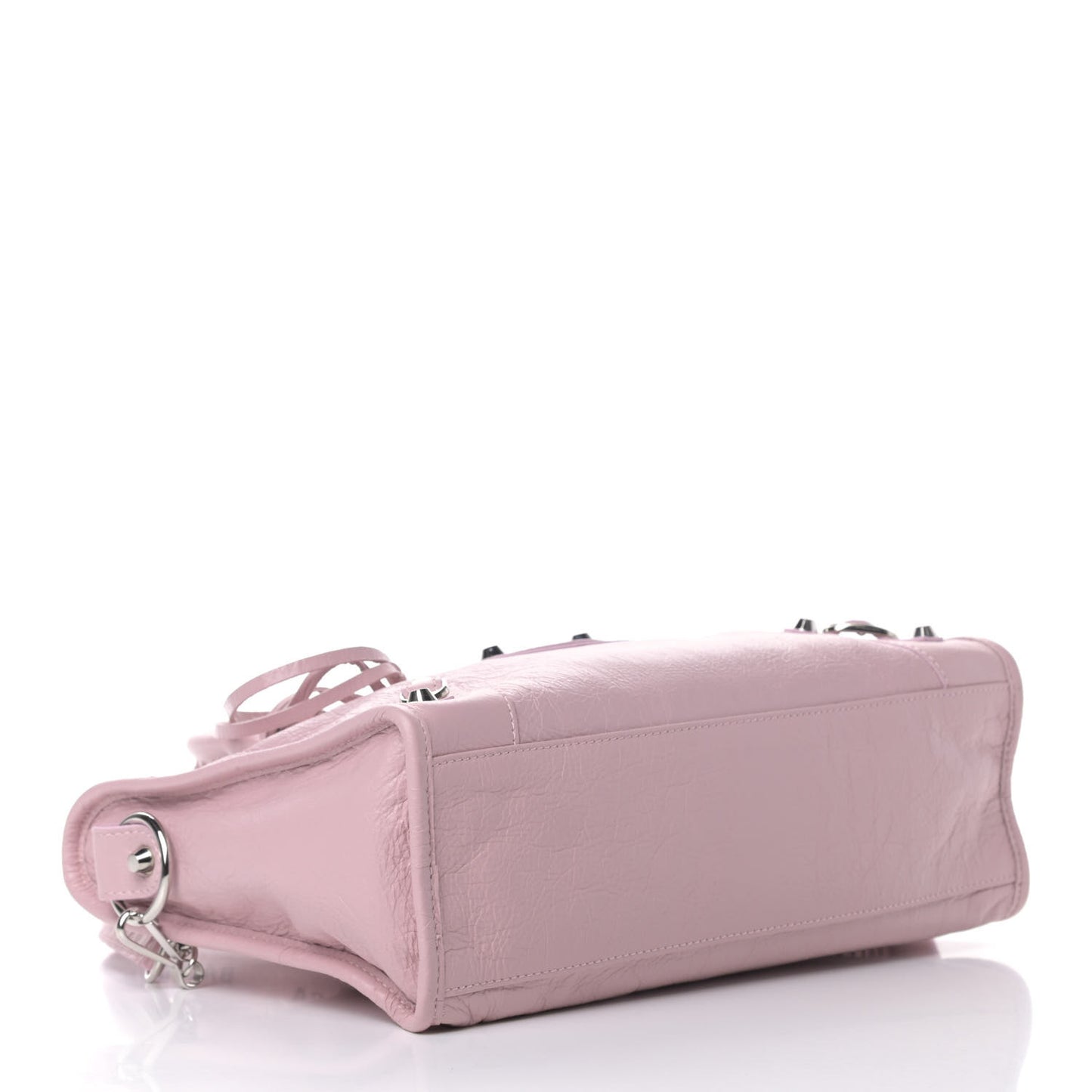Agneau Classic Silver Hardware S City Logo Strap Pale Rose Black
