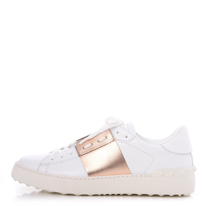 Valentino Garavani Calfskin Rockstud Open Sneakers 40 White Rose Gold 1 of 8