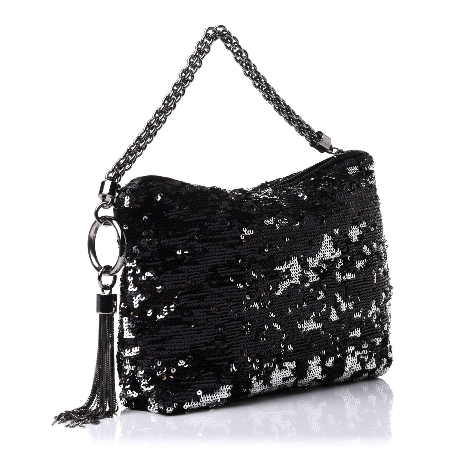 Sequin Callie Tasseled Clutch Black Silver