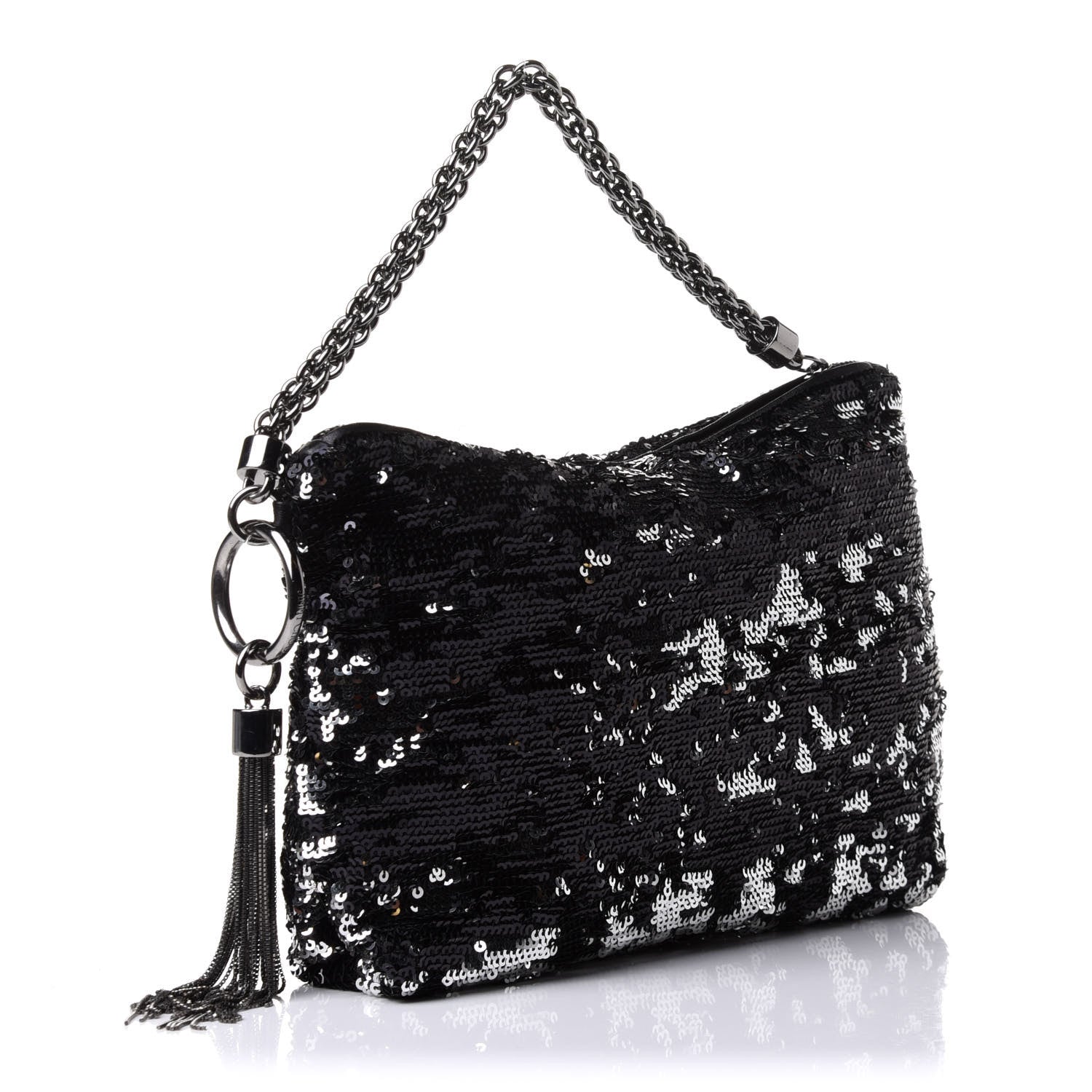 Jimmy Choo Sequin Callie Tasseled Clutch Black Silver 2 of 9