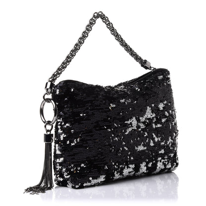 Jimmy Choo Sequin Callie Tasseled Clutch Black Silver 2 of 9