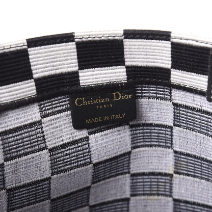 Christian Dior Canvas Embroidered Checkered Book Tote Black White 8 of 11