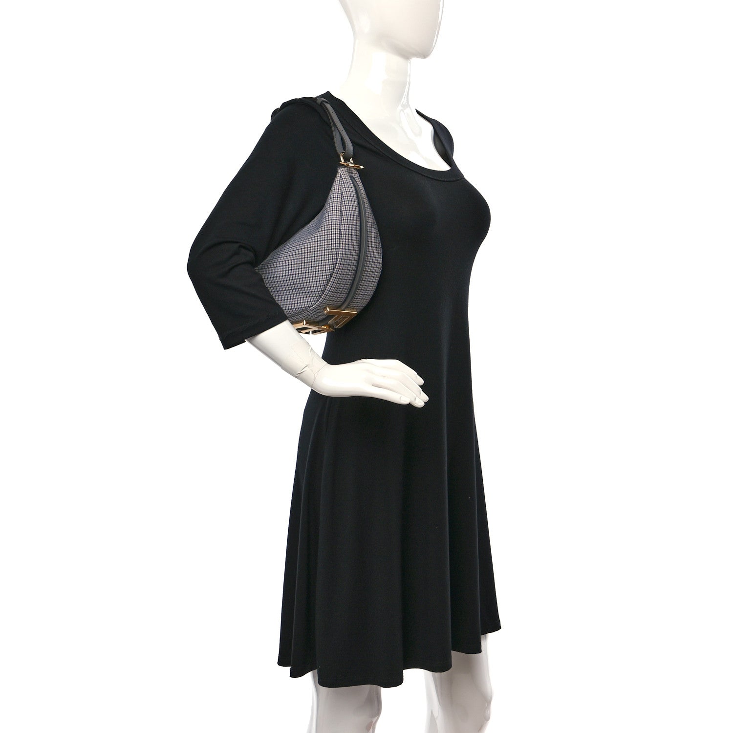 Fendi Wool Vitello Grace Small Houndstooth Small Fendigraphy Hobo Bag Grigio Anthracite 2 of 9
