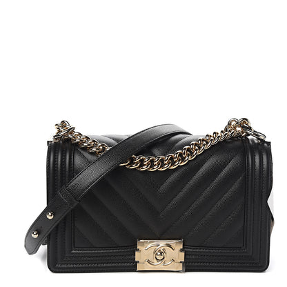 Chanel Caviar Chevron Quilted Medium Boy Flap Black 1 of 10