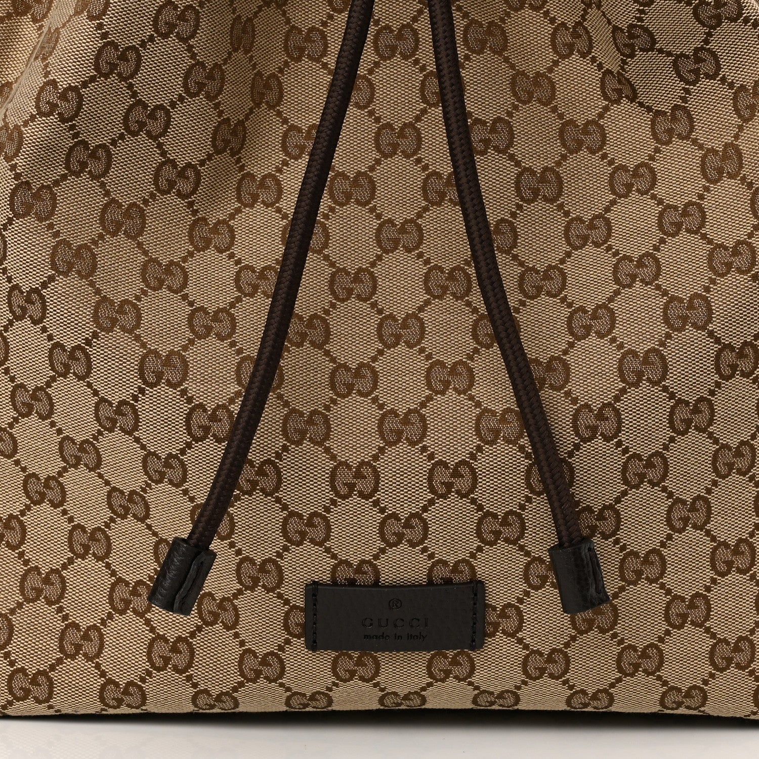 Gucci Monogram Dollar Calfskin O Drawstring Backpack Beige Ebony Testa di Moro Dark Chocolate 8 of 10