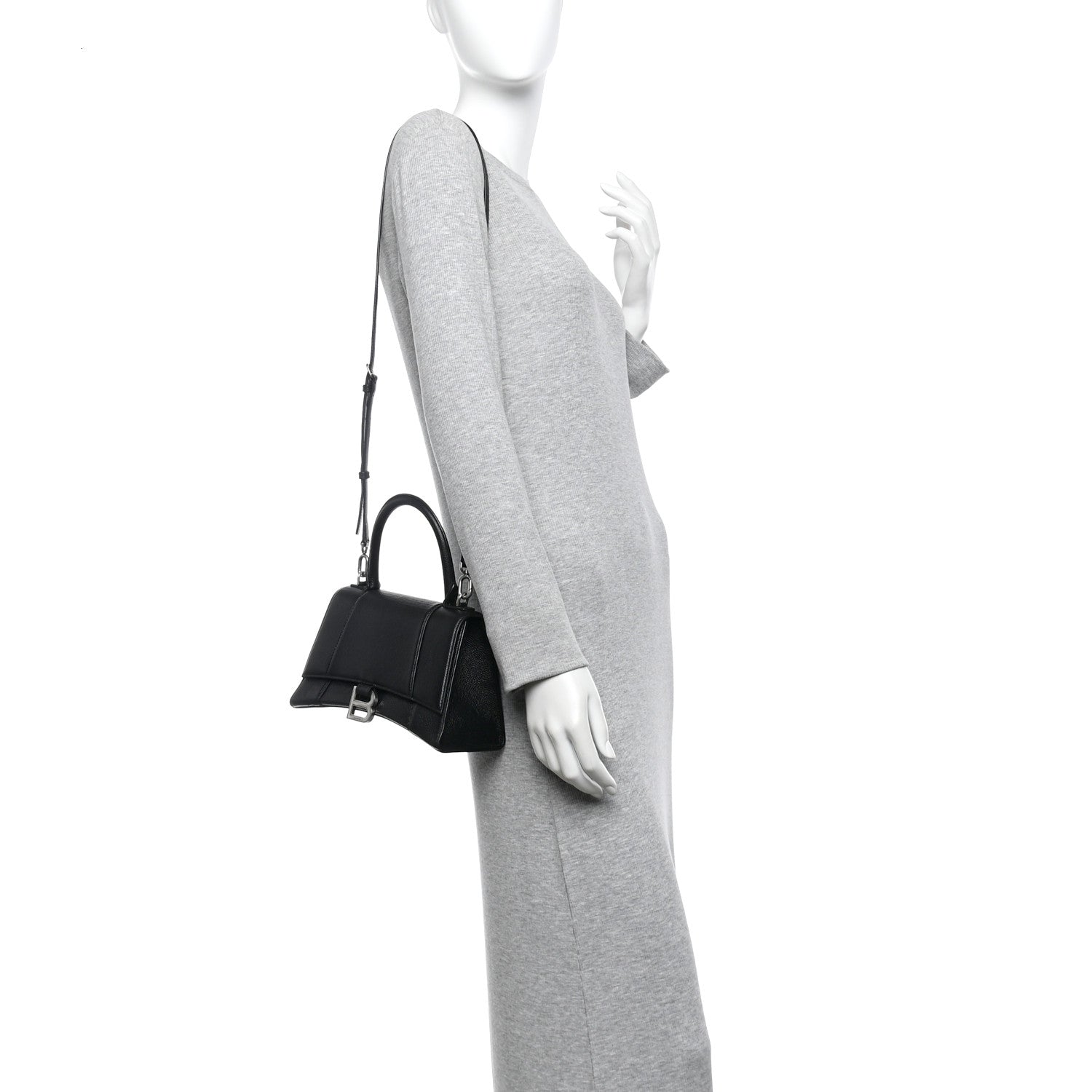 Balenciaga Grained Calfskin Small Hourglass Top Handle Bag Black 2 of 13