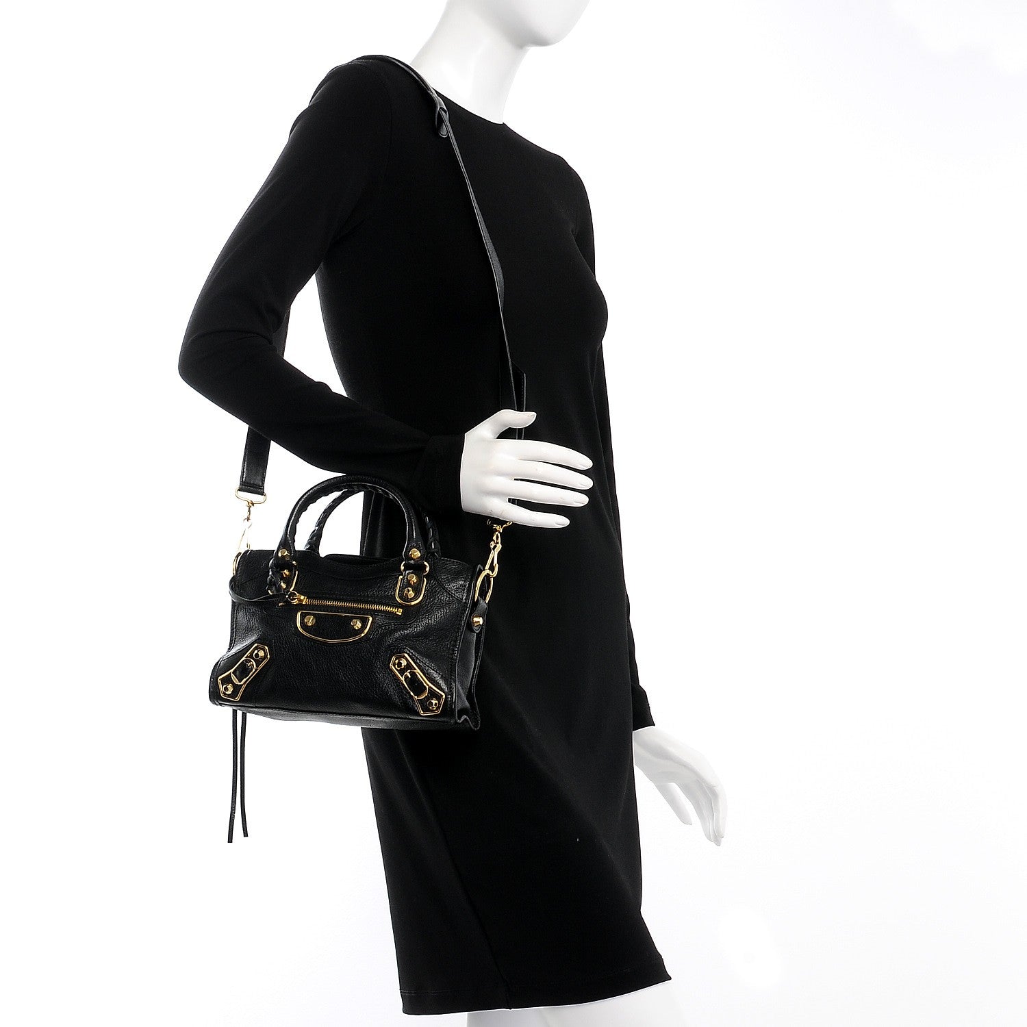 Balenciaga Chevre Gold Metallic Edge Hardware Mini City Black 2 of 7
