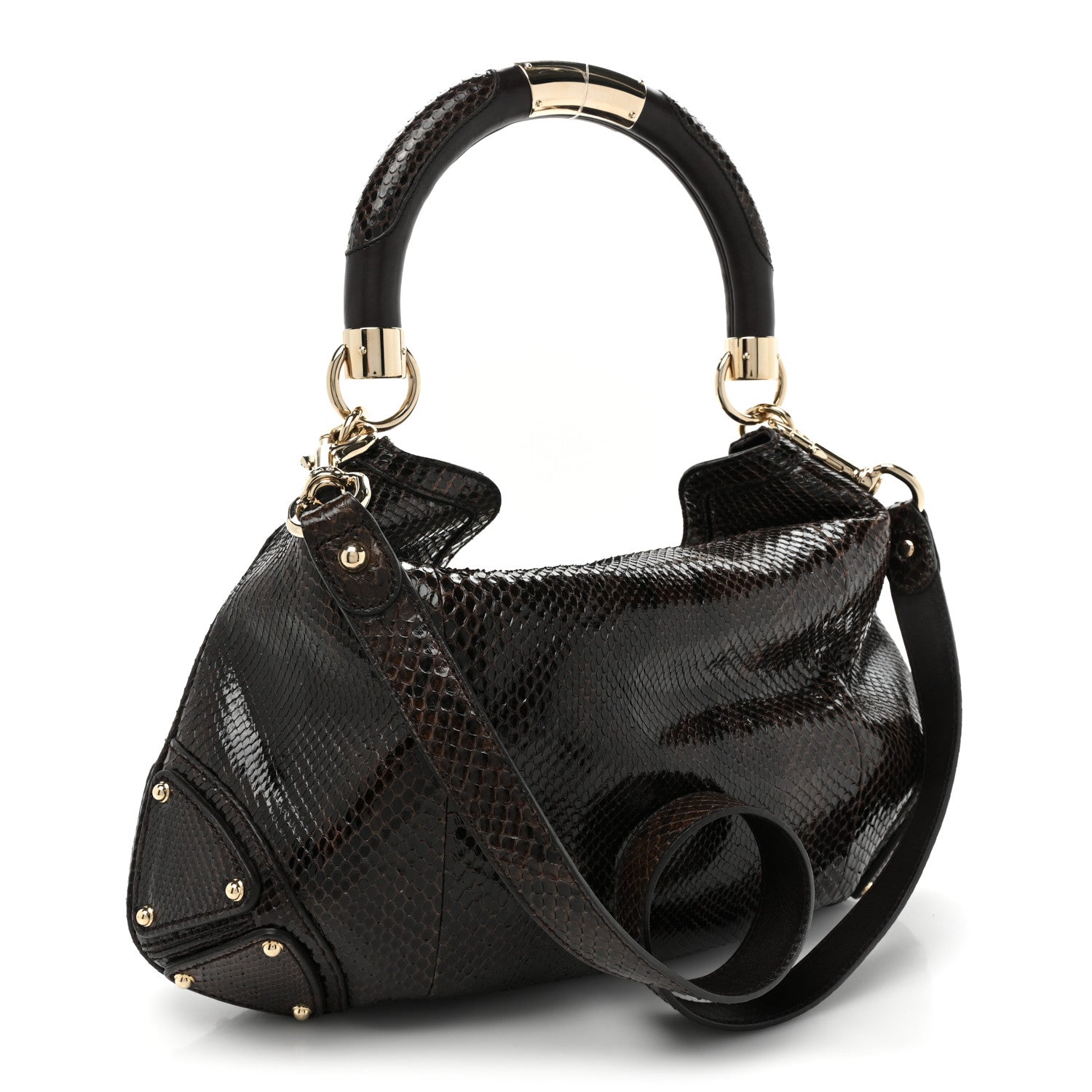 Gucci Snakeskin Medium Indy Top Handle Hobo Brown 3 of 9