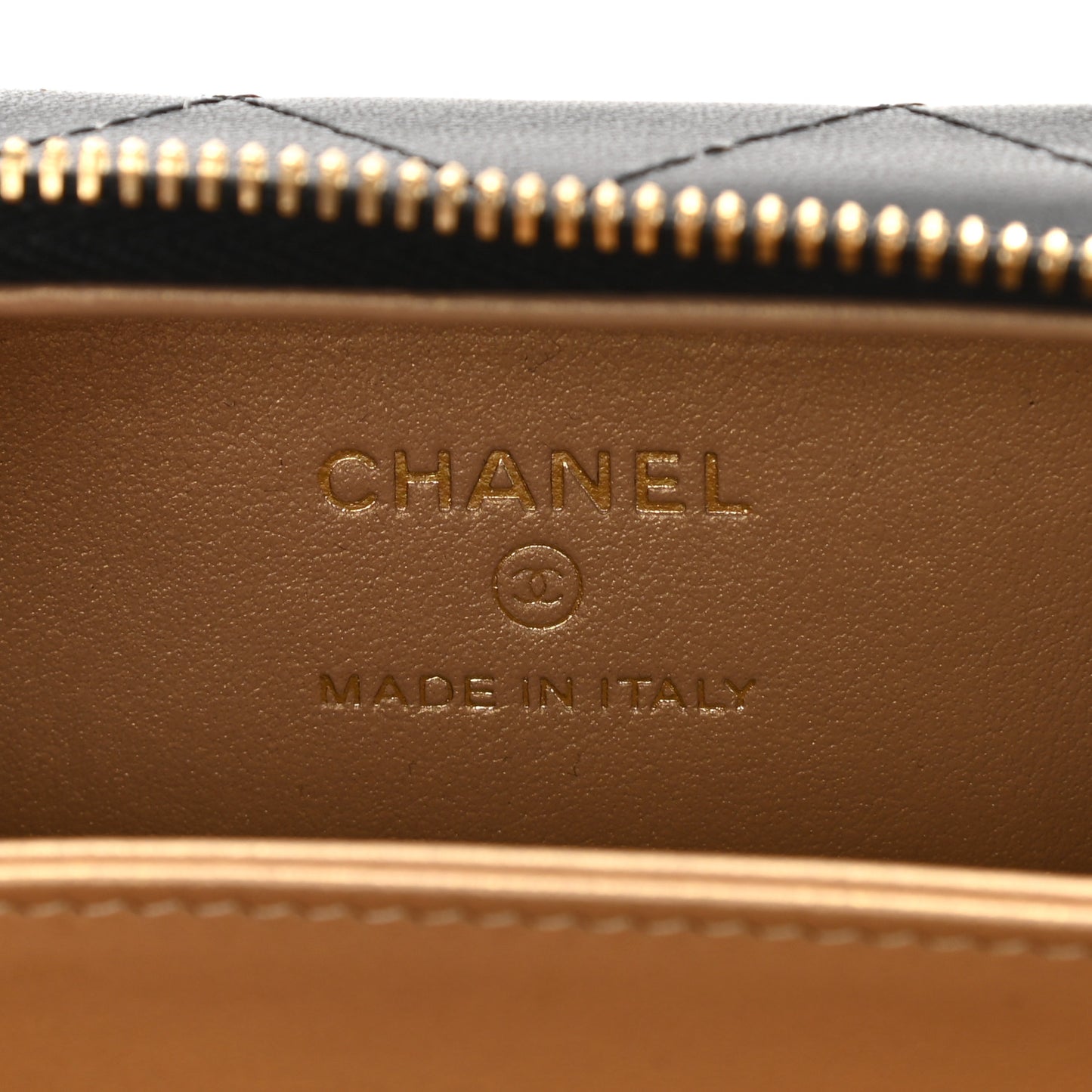 Lambskin Metal Quilted Extra Mini Vanity Case With Chain Black Gold