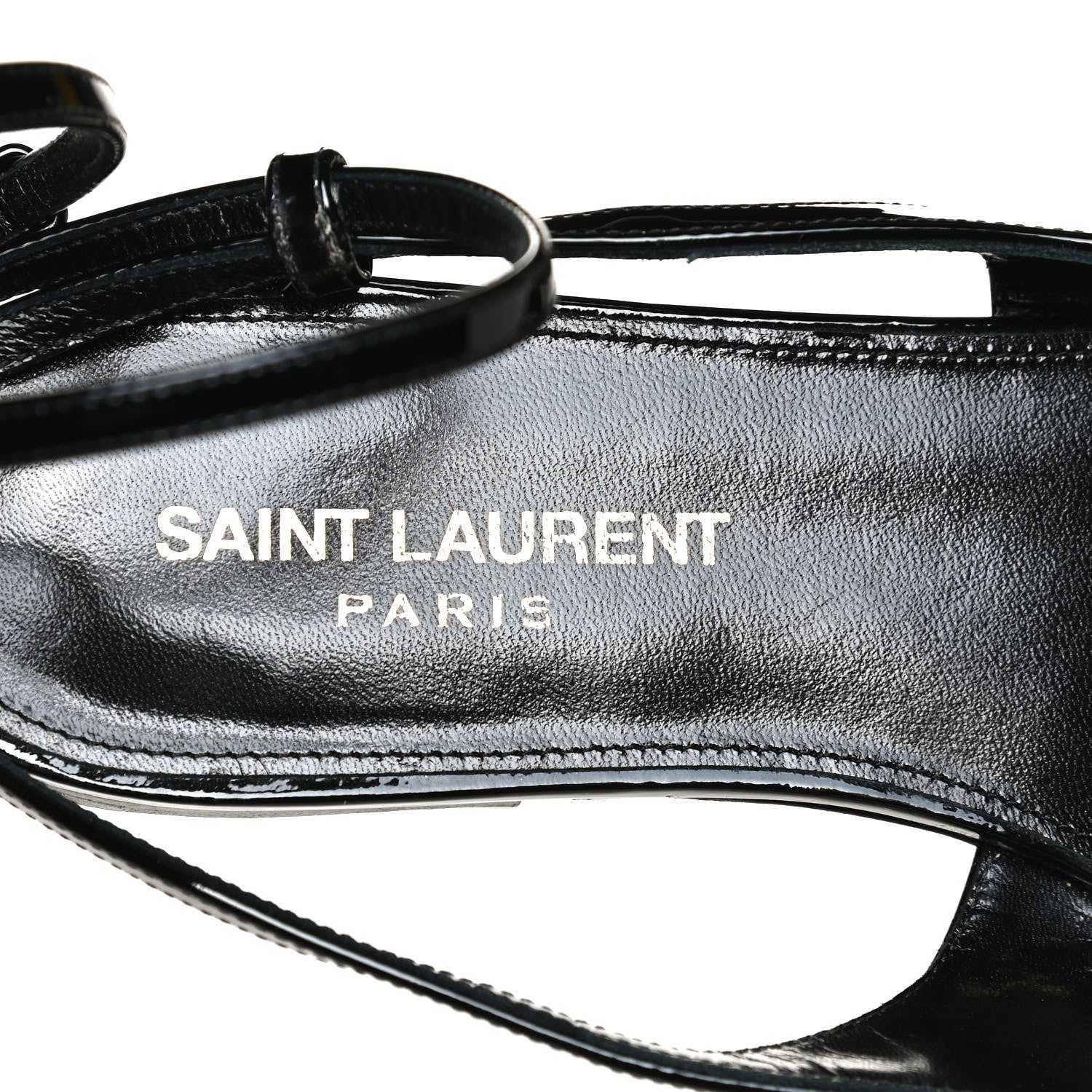 Saint Laurent Patent Calfskin Gia Ankle Strap Sandals 38 Black 10 of 11