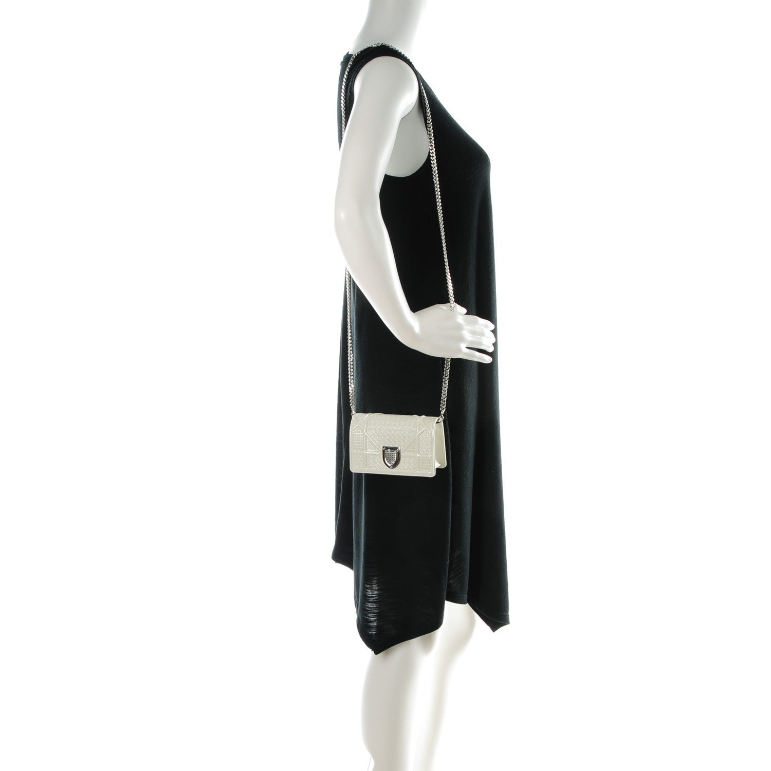 Christian Dior Metallic Patent Micro-Cannage Baby Diorama Flap Bag White 2 of 7