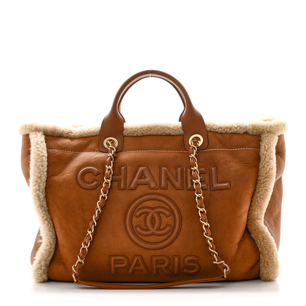 Chanel Lambskin Shearling Medium Deauville Tote Brown 1822608