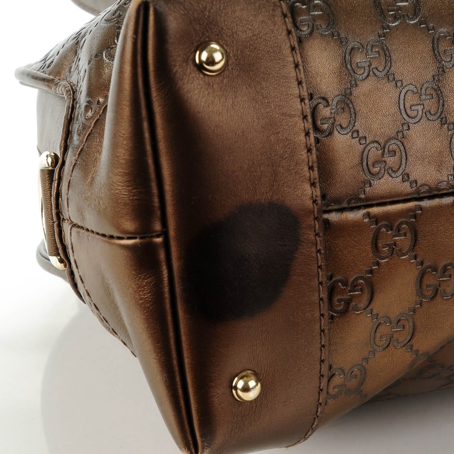 Metallic Guccissima Heart Bit Charm Dome Satchel Bronze