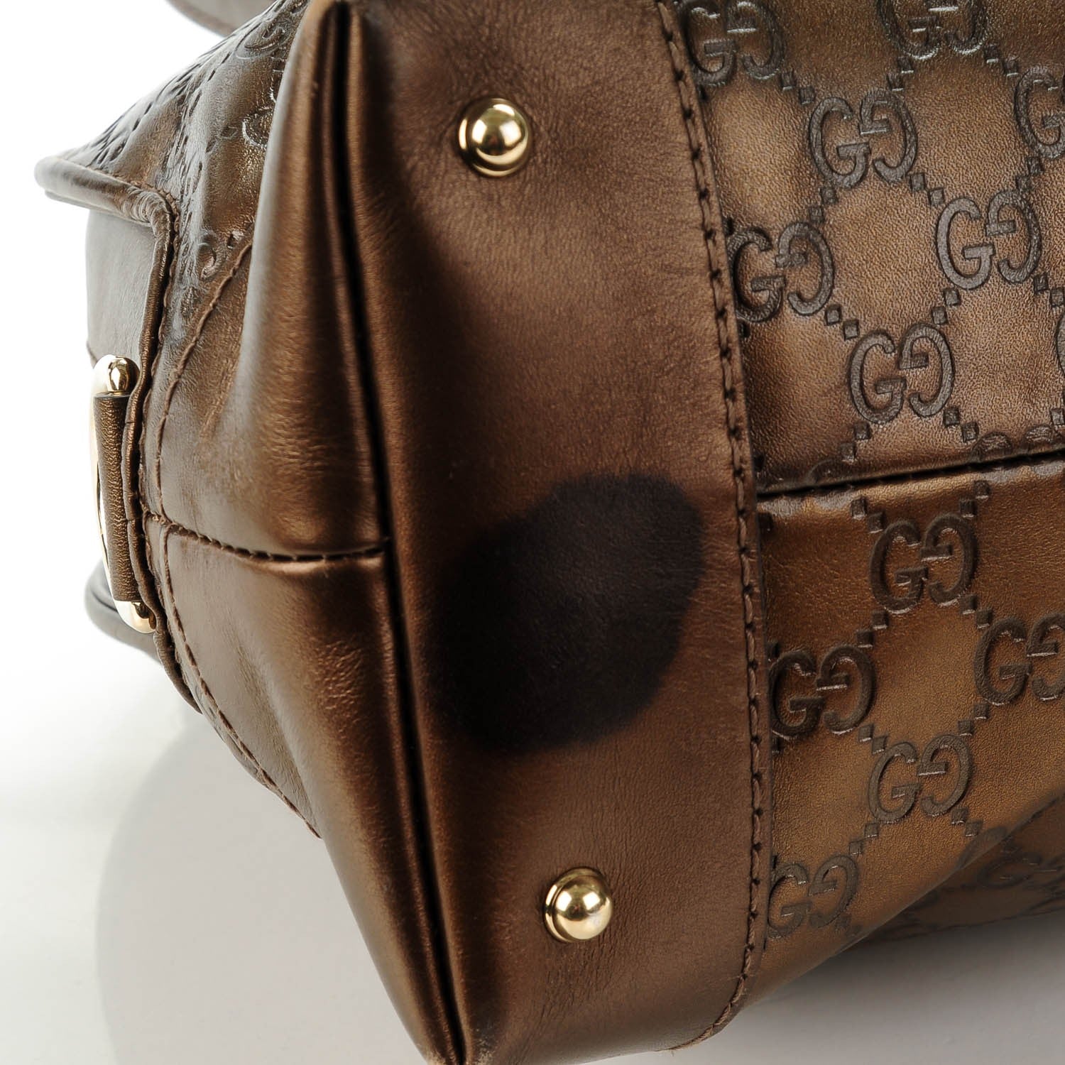 Gucci Metallic Guccissima Heart Bit Charm Dome Satchel Bronze 8 of 12
