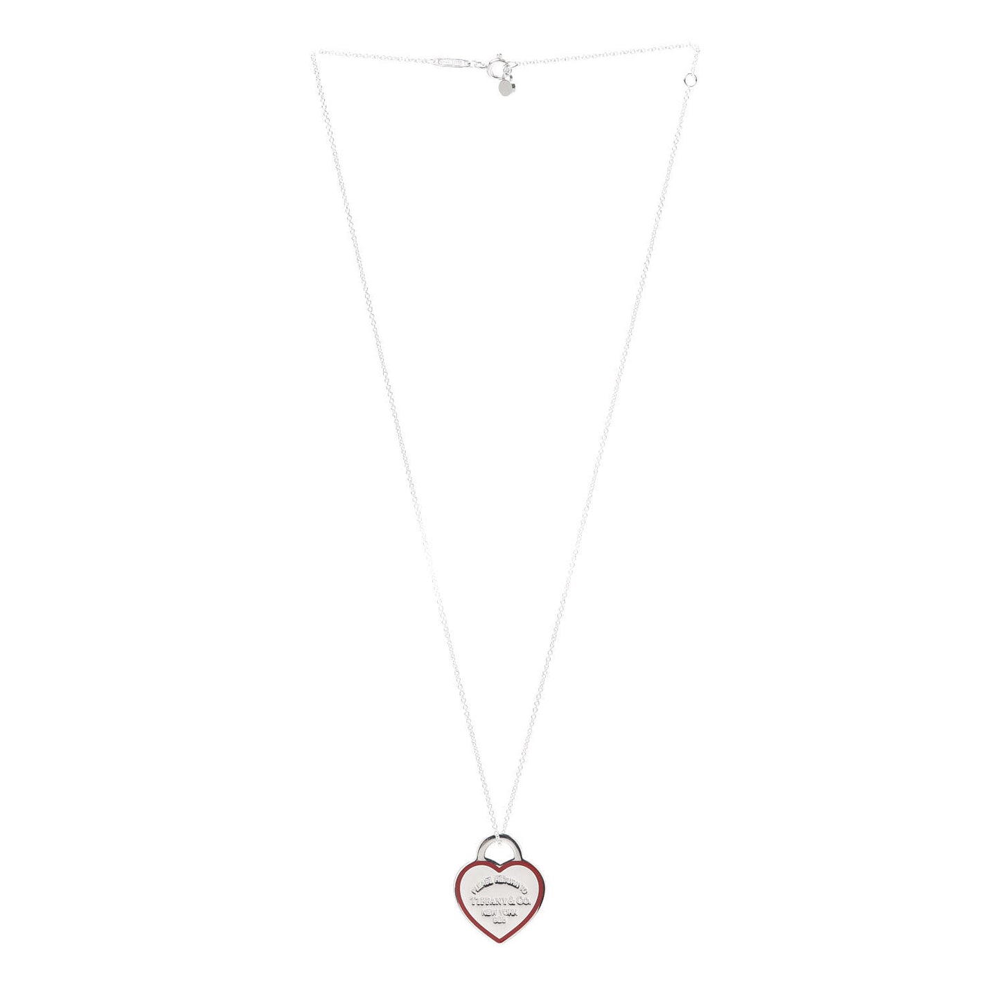 Sterling Silver Enamel Return to Tiffany Heart Tag Pendant Necklace Red