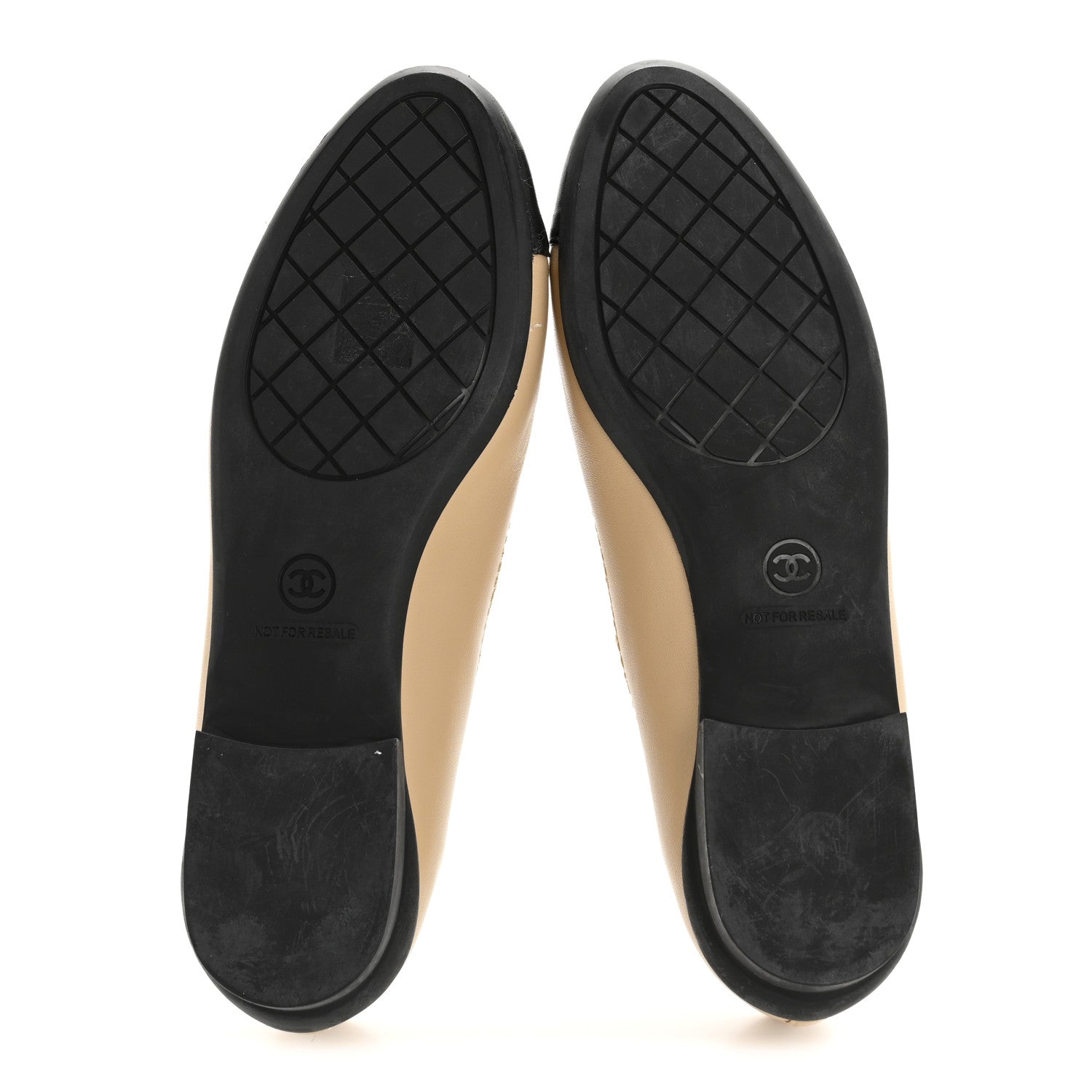 Chanel Lambskin Cap Toe CC Uniform Ballerina Flats 37.5 Beige Black 6 of 10