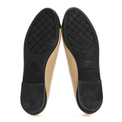 Chanel Lambskin Cap Toe CC Uniform Ballerina Flats 37.5 Beige Black 6 of 10