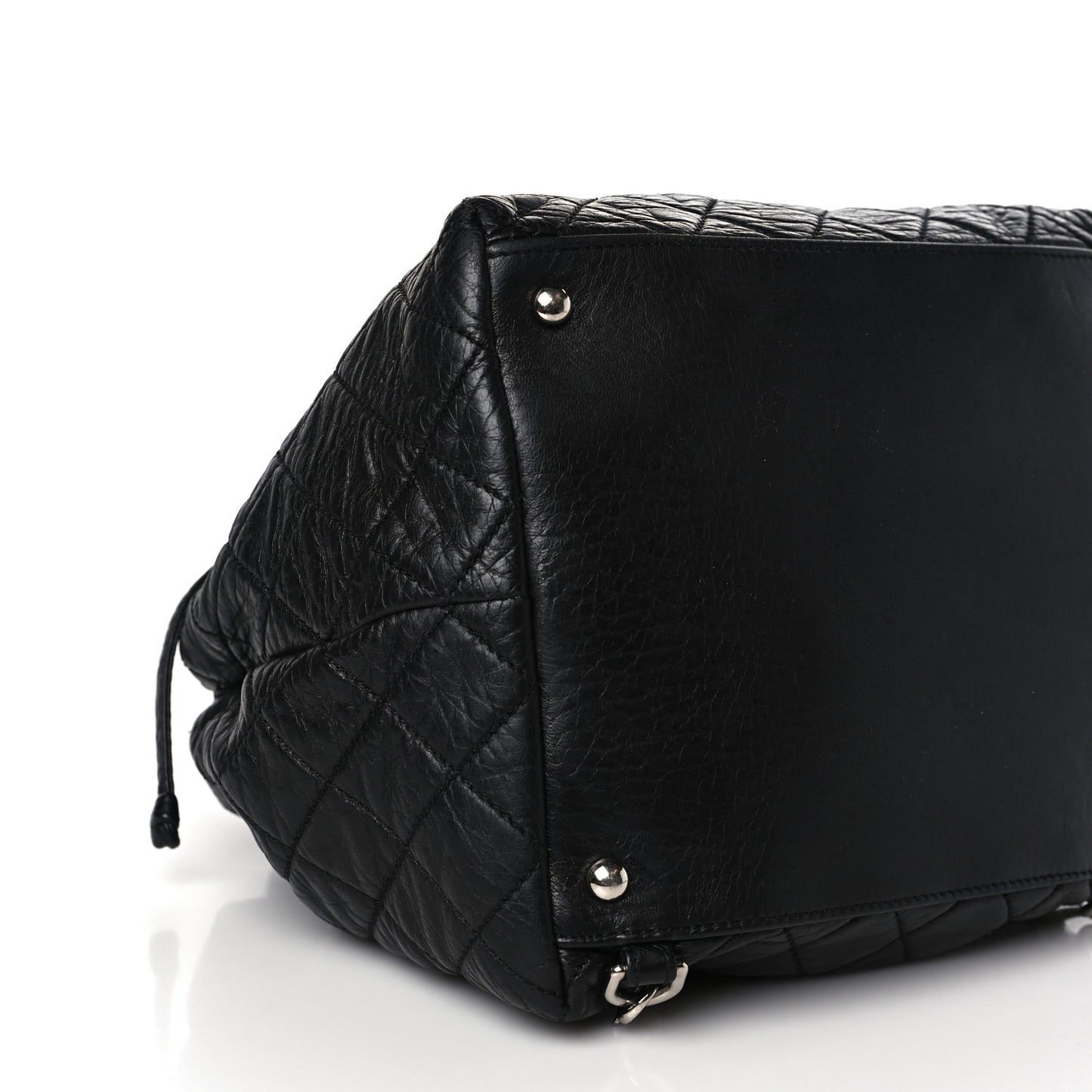 Glazed Calfskin Quilted Beijing Backpack Black