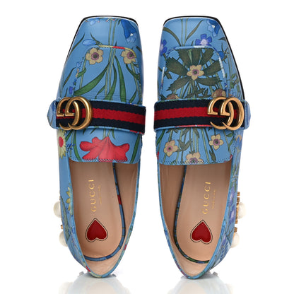 Gucci Apollo Calfskin Web Pearl New Flora Peyton 35mm Loafer Pumps 35.5 Azure 7 of 18