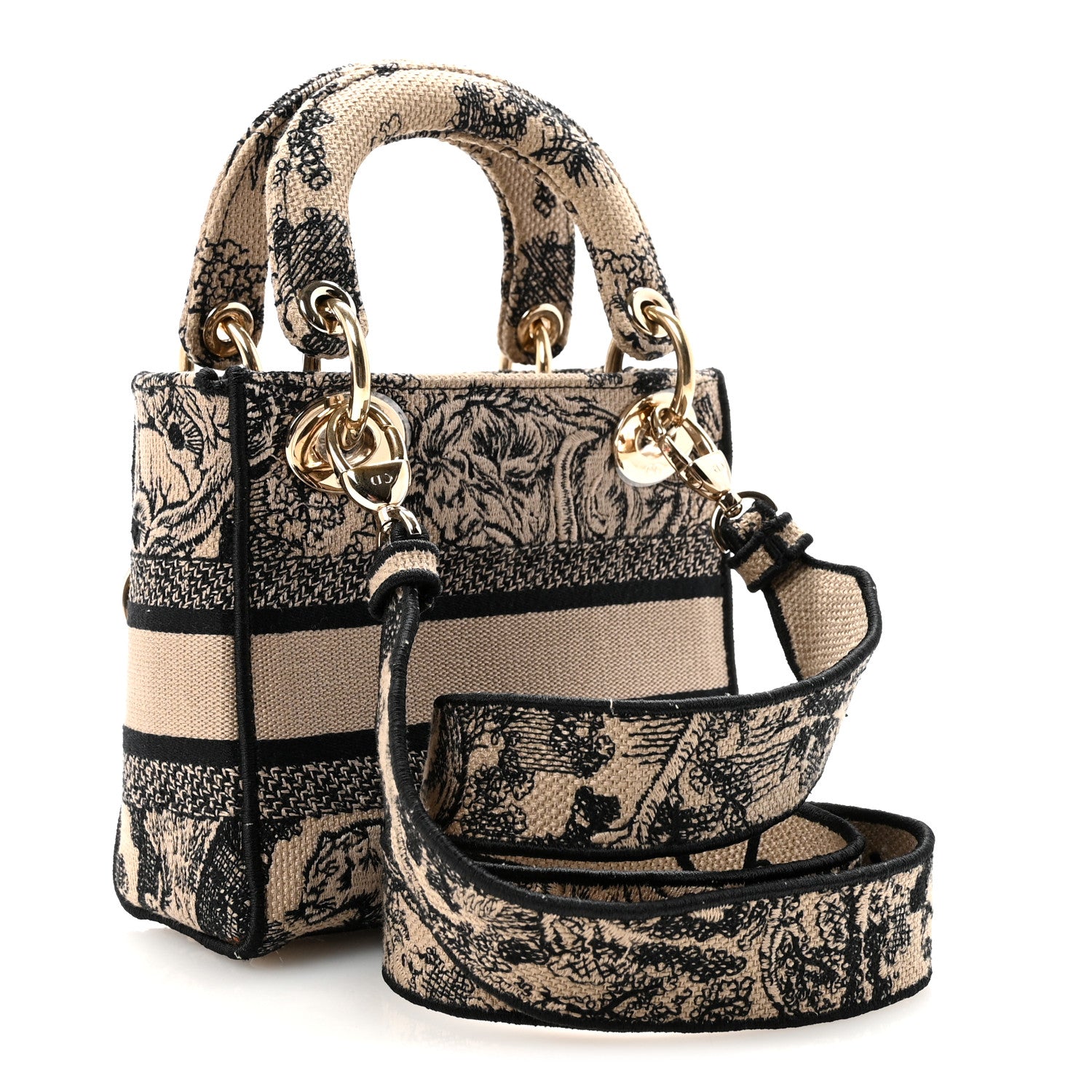 Christian Dior Canvas Toile De Jouy Embroidered Mini Lady D-Lite Beige Mullticolor 3 of 9