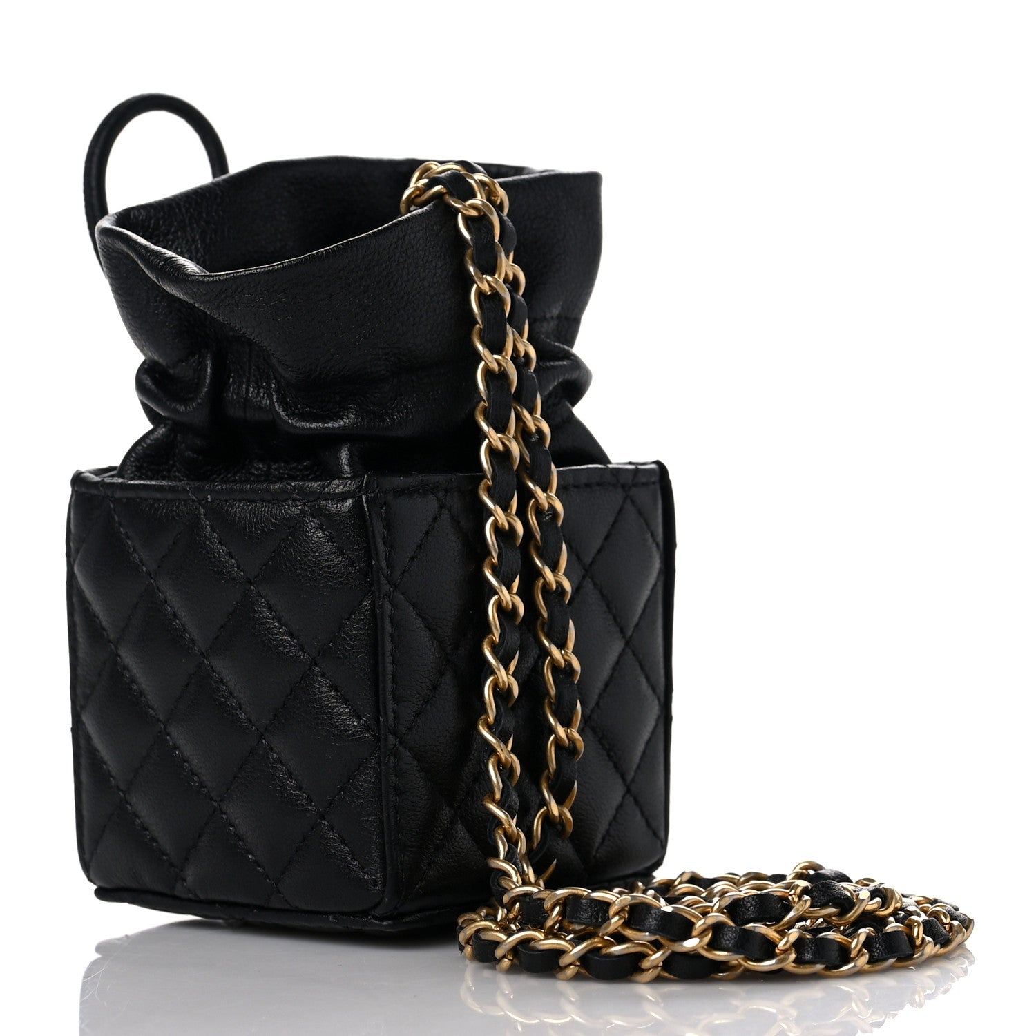 Chanel Calfskin Quilted Mini Drawstring Bucket Bag Black 3 of 9