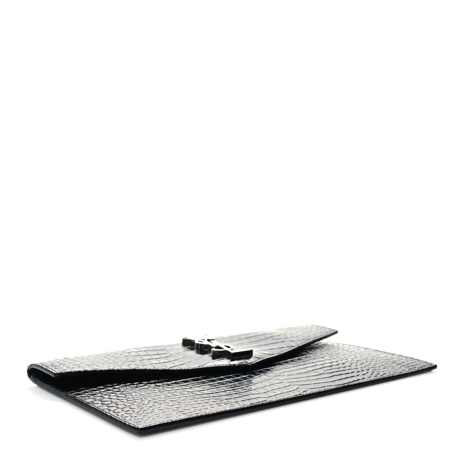 Saint Laurent Calfskin Crocodile Embossed Uptown Monogram Clutch Black 4 of 10