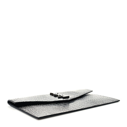 Saint Laurent Calfskin Crocodile Embossed Uptown Monogram Clutch Black 4 of 10