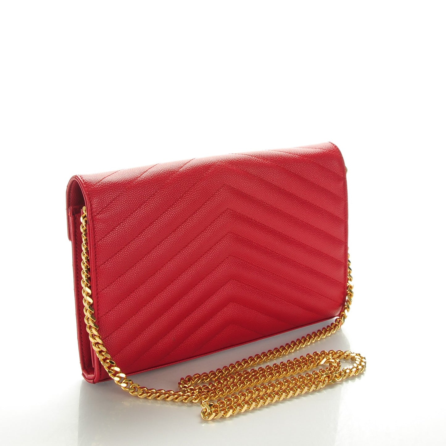 Grain De Poudre Matelasse Chevron Monogram Chain Wallet Lipstick Red