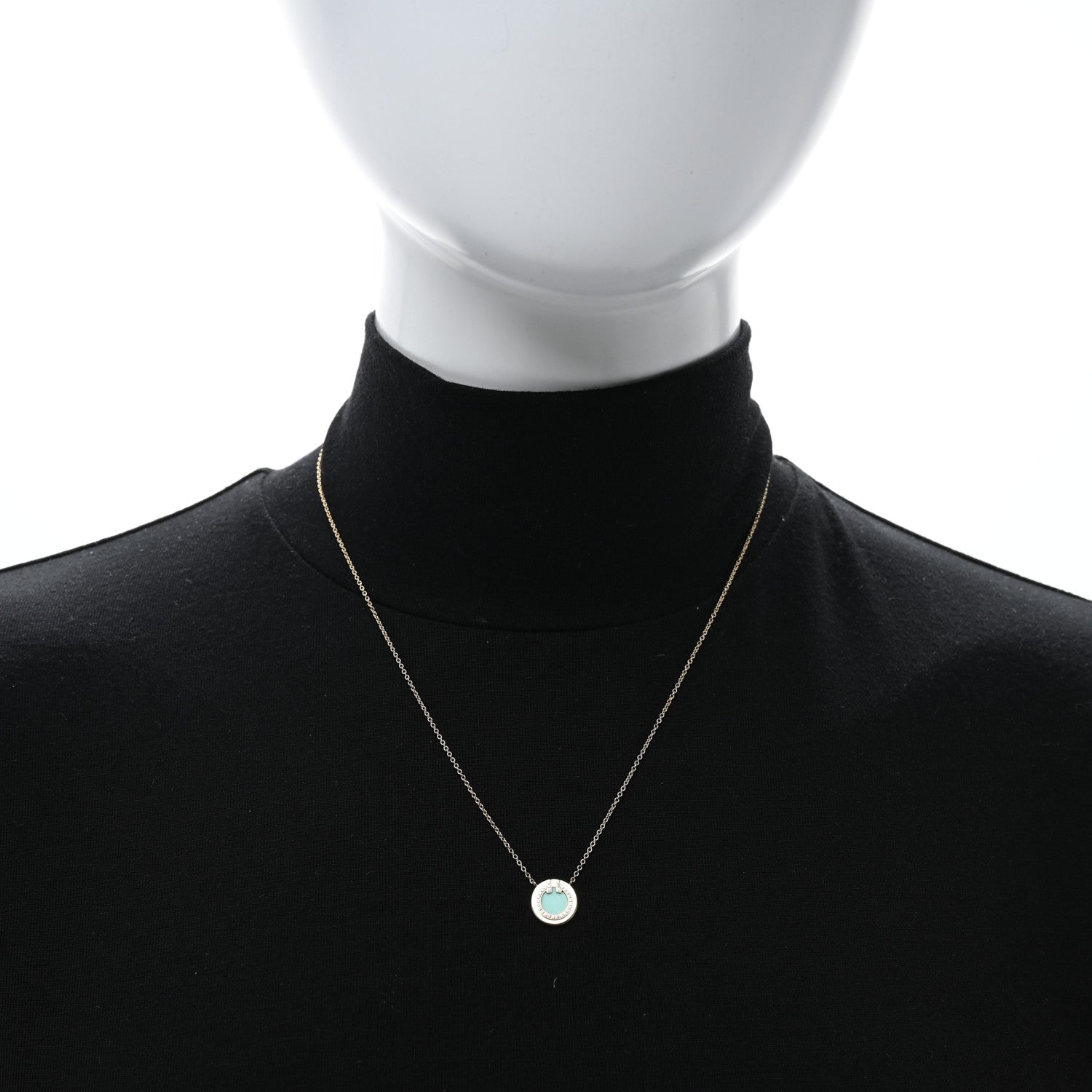 Tiffany 18K Rose Gold Diamond Turquoise Small T Circle Pendant Necklace 2 of 4
