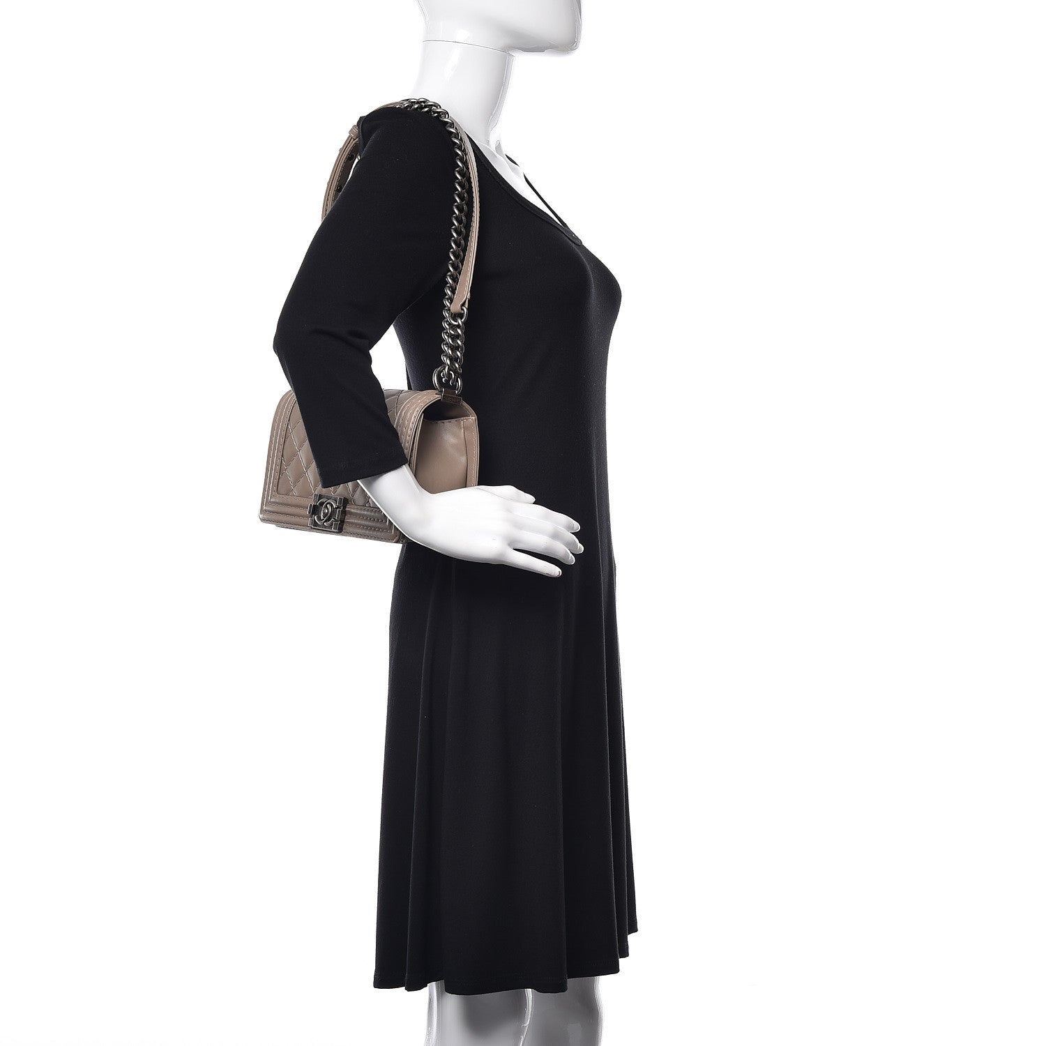 Chanel Calfskin Stitched Medium Boy Flap Taupe 2 of 9