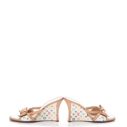 Louis Vuitton Monogram Multicolor Bow Wedge Sandals 39 White 6 of 17
