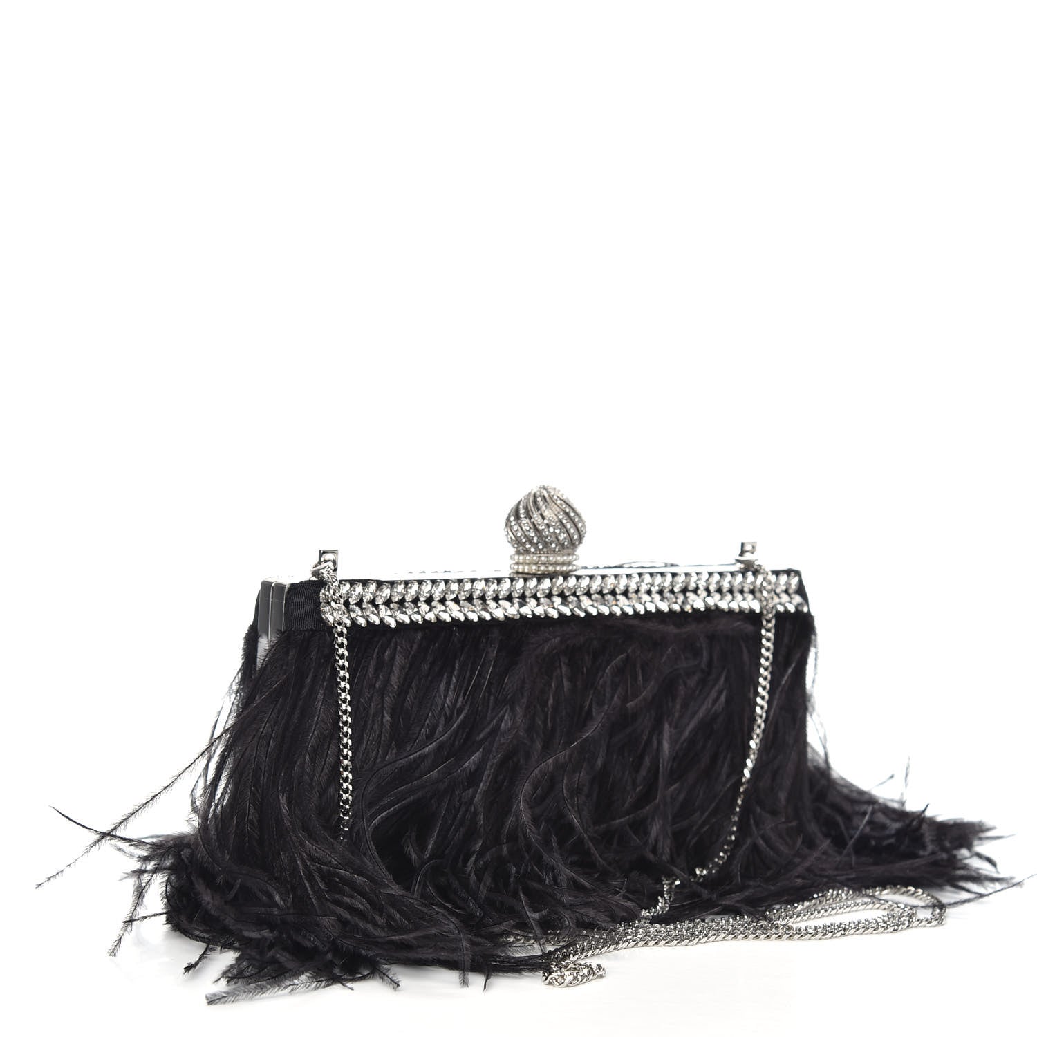 Jimmy Choo Satin Feather Crystal Embellished Celeste Clutch Black 3 of 7
