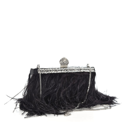 Jimmy Choo Satin Feather Crystal Embellished Celeste Clutch Black 3 of 7