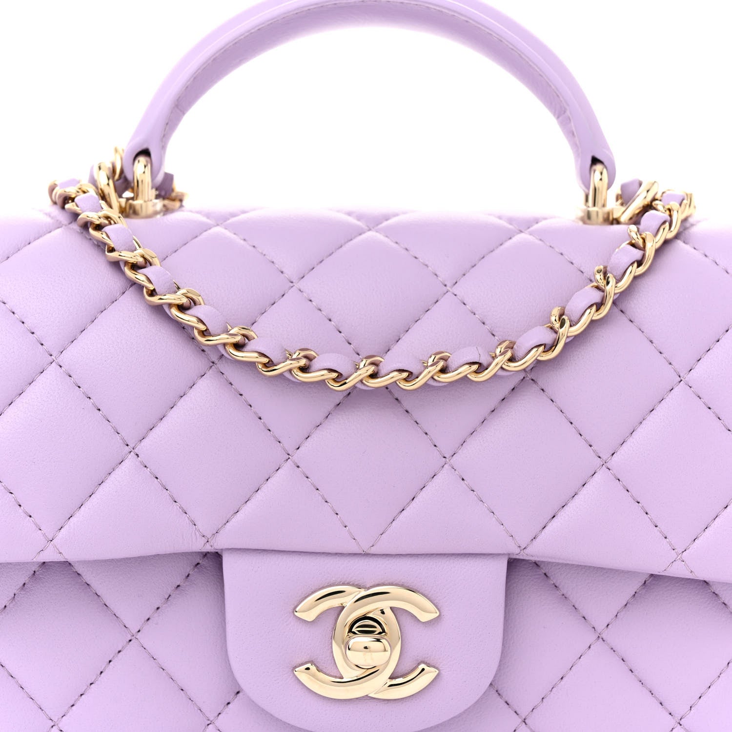 Chanel Lambskin Quilted Mini Top Handle Rectangular Flap Light Purple 8 of 10