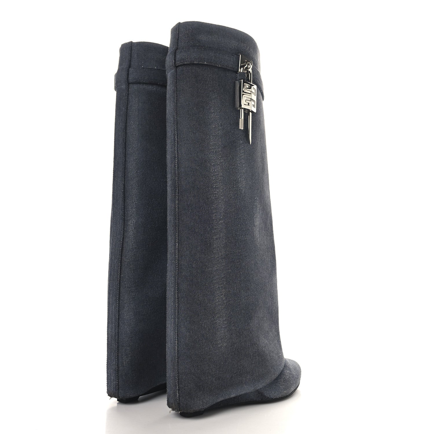 Givenchy Washed Denim Shark Lock Pant Boots 38 Black 4 of 9