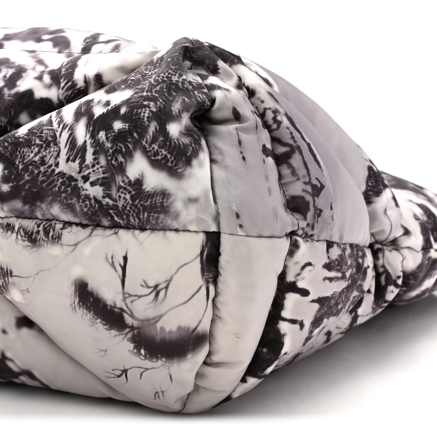 Re-Nylon Padded Printed Medium Tote Bag Black White