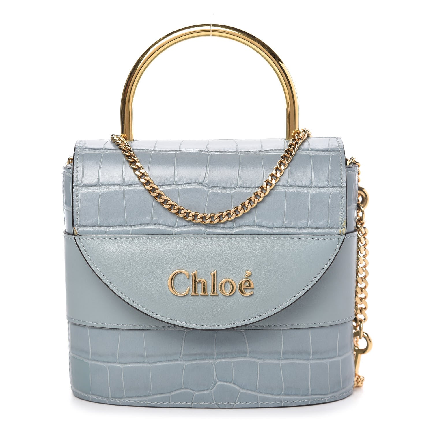 Chloe Calfskin Crocodile Embossed Small Aby Lock Faded Blue 1 of 9