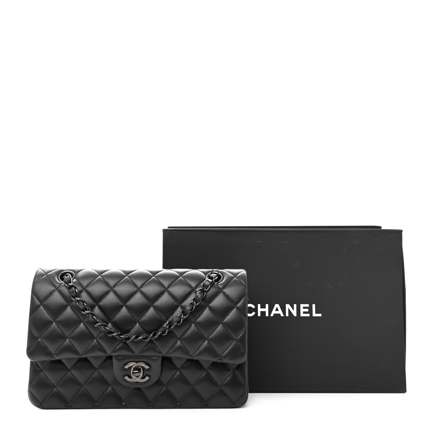 Lambskin Quilted Medium Double Flap So Black