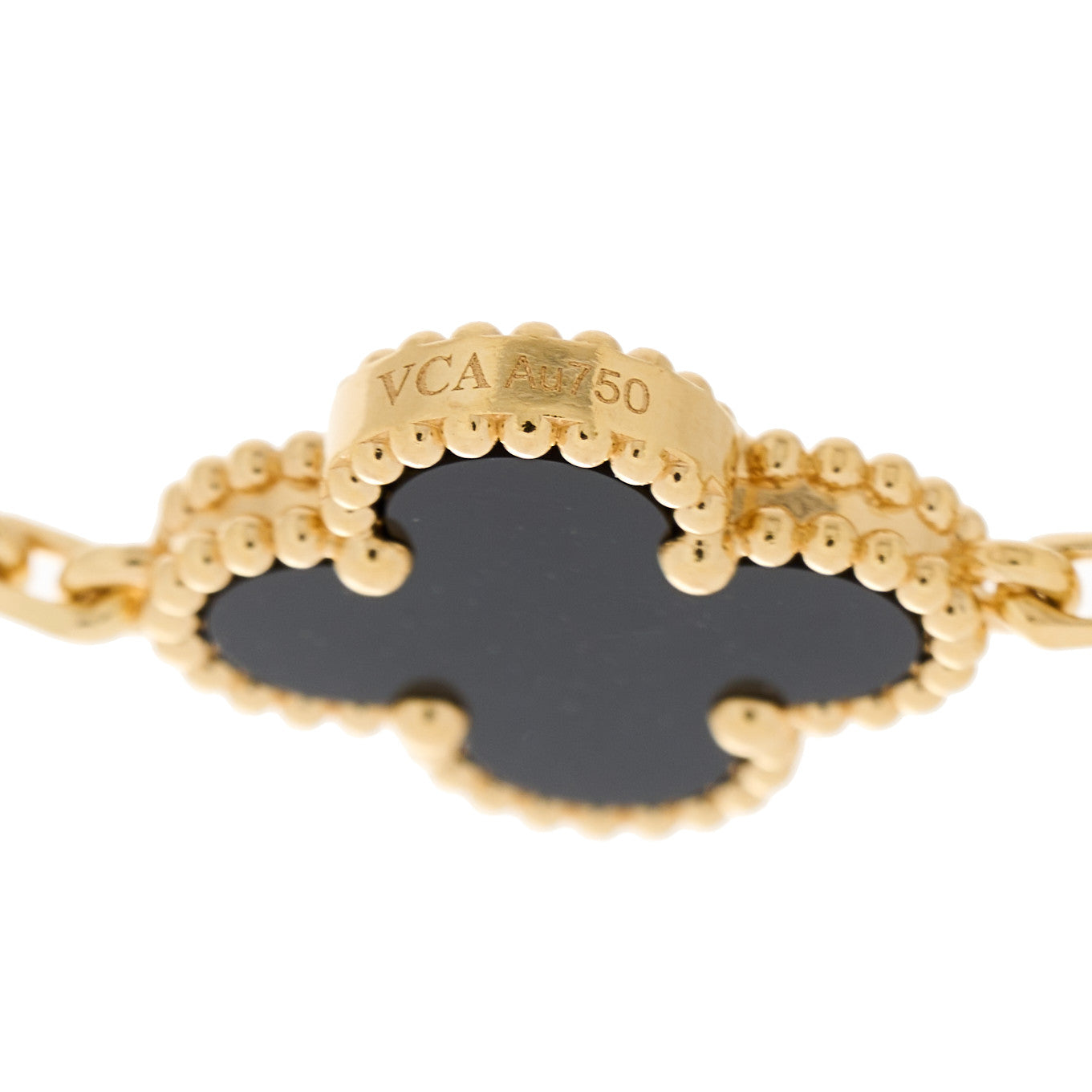 18K Yellow Gold Black Onyx 5 Motifs Vintage Alhambra Bracelet