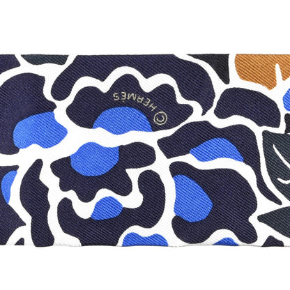Hermes Silk Bingata Twilly Marine Tabac White 4 of 4