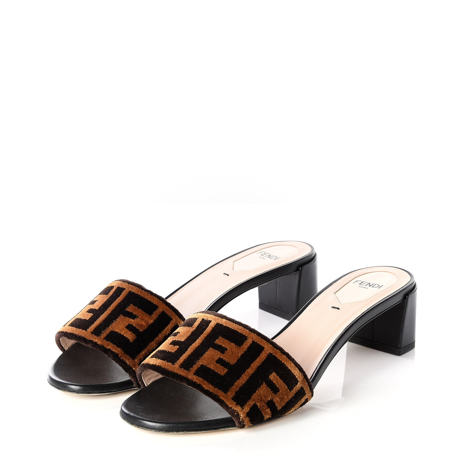 Fendi Velvet FF Slide Sandals 37.5 Tobacco 2 of 9