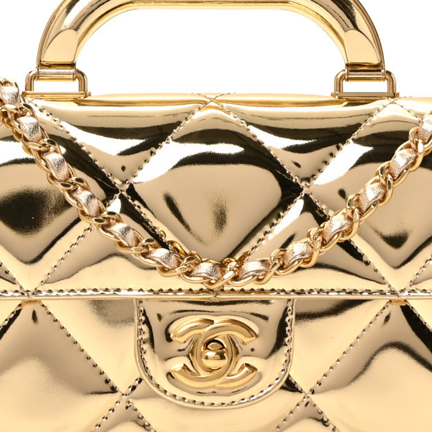 Chanel Metallic Mirror Calfskin Large Top Handle Clutch With Chain Gold 8 of 11