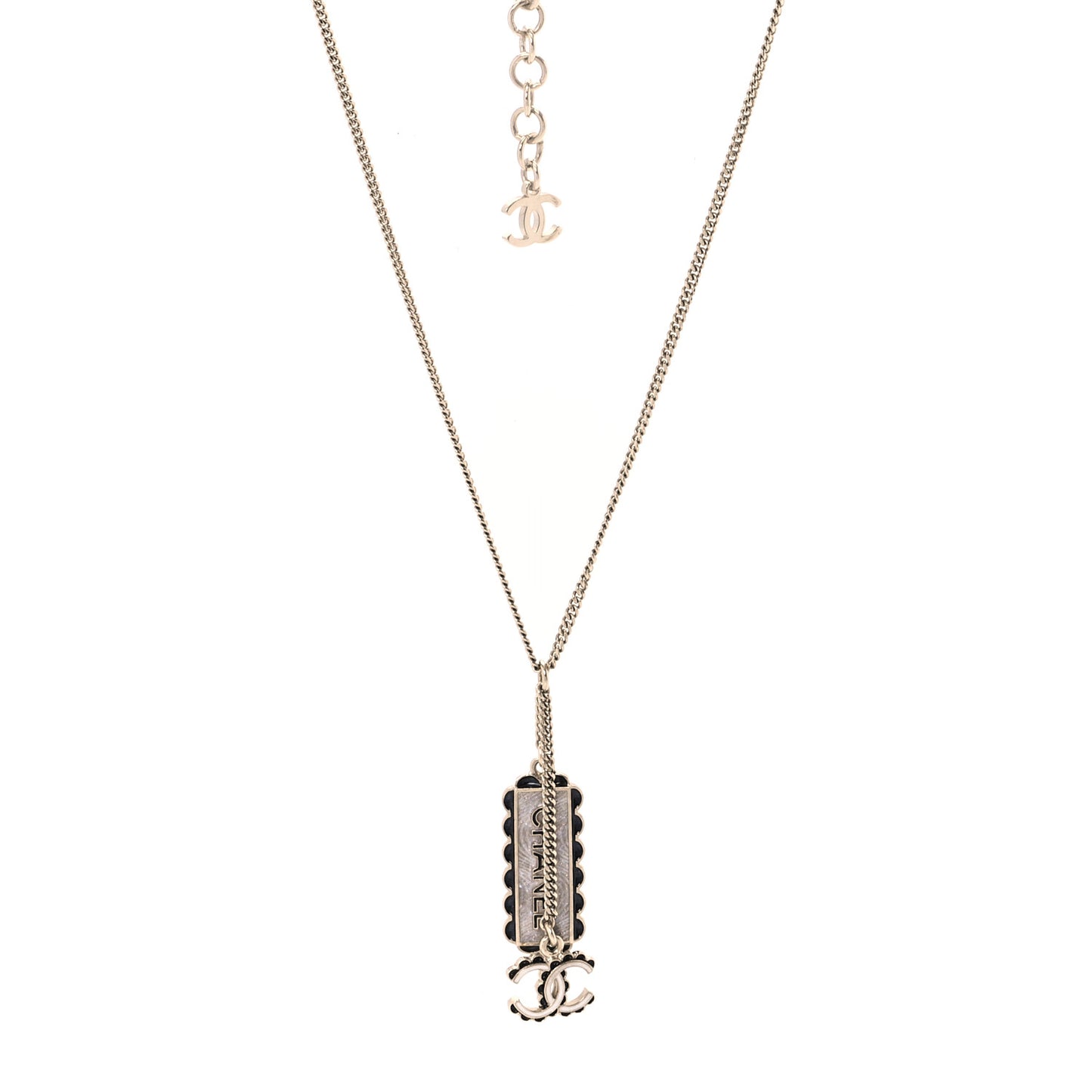 Enamel CC Logo Necklace Gold Black White