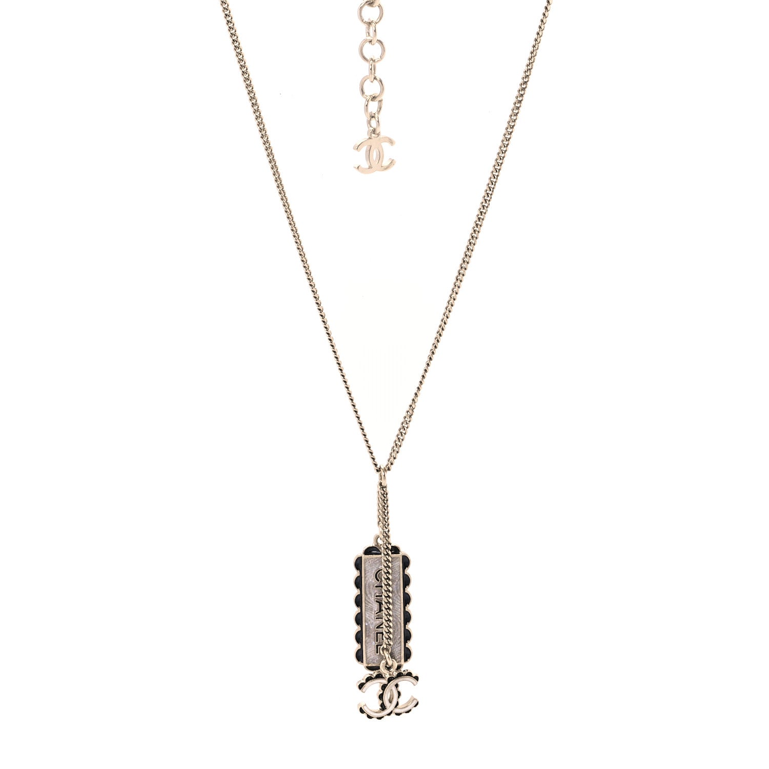 Chanel Enamel CC Logo Necklace Gold Black White 1 of 5