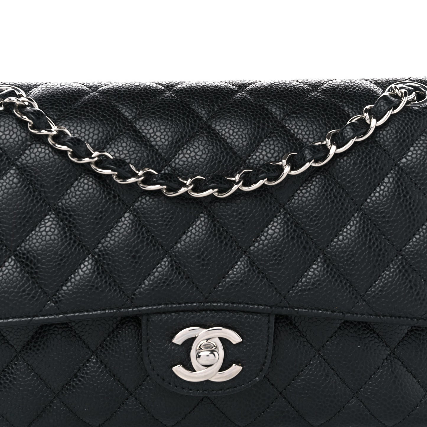 Caviar Quilted Medium Double Flap Black