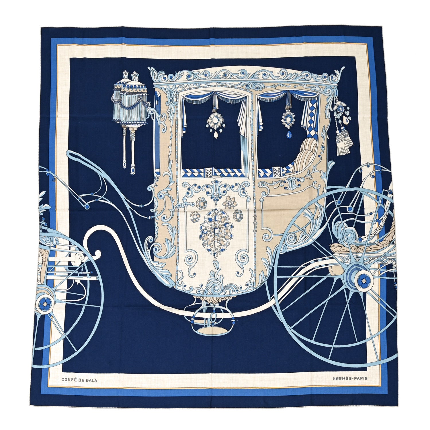 Hermes Cashmere Silk Coup De Gala Shawl 140 Marine Naturel Ciel 1 of 5