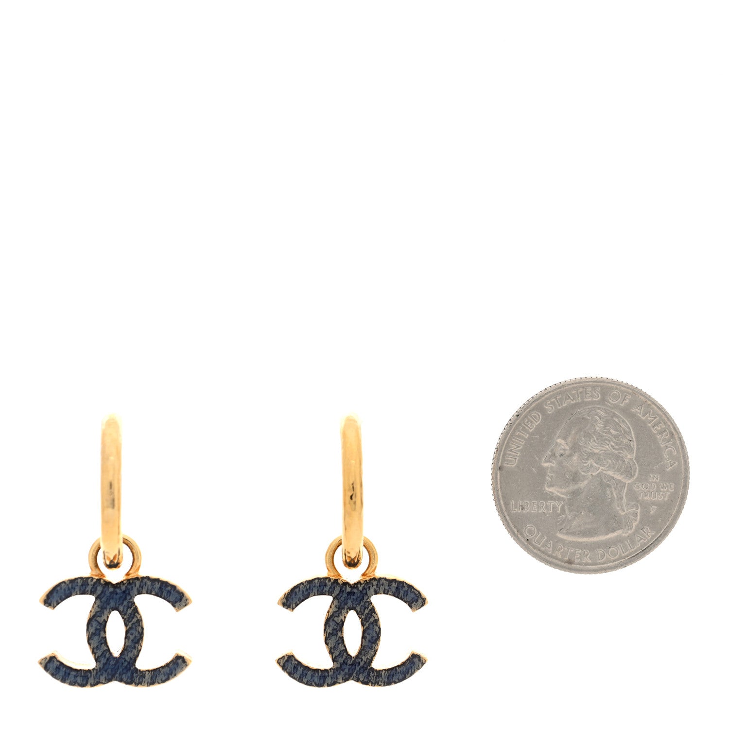 Chanel Metal Enamel CC Hoop Earrings Gold Denim Blue 2 of 5