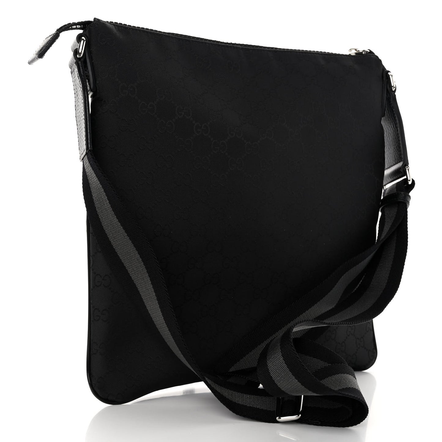 Nylon Monogram Medium Flat Messenger Bag Black