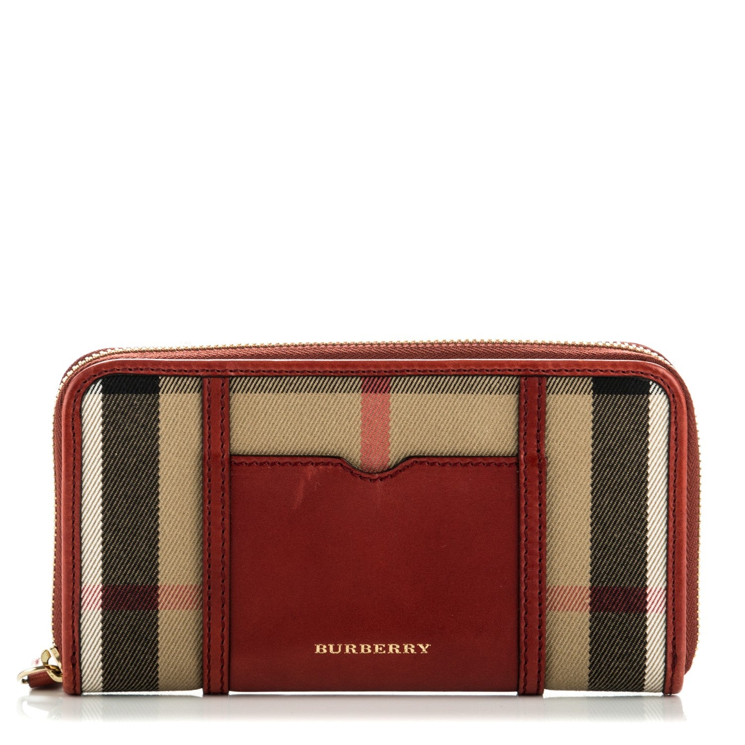 Burberry House Check Large Sartorial Ziggy Zip Around Wallet Military Red 1 of 6